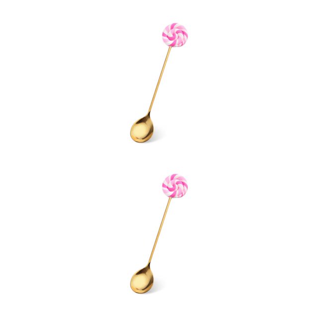 Transemion 1/2/3/5 Cartoon Adorable Restaurant Hotel Tableware Portable Washable Stainless Steel Stirring Mixing Dinnerware Cake Flatware Candy Spoon Pink 2PCS