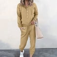 thumbnail image 2 of Pisexur Womens Lounge Set Trendy Casual Solid Color Matching Set Long Sleeve Button Drawstring Hooded Sweathirts Tops Wide Leg Sweatpants Tracksuit with Pockets 2 Piece Travel Outfits, 2 of 6
