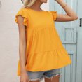 thumbnail image 2 of T-shirt pour Femmes Été en Dentelle à Col Rond à Manches Courtes T-shirt en Coton pour Femmes à Col Rond Décontracté Ample, Jaune, G, 2 of 7