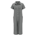 thumbnail image 2 of Womens Solid Color Casual Short Sleeved Medium Length Cotton Linen Shirt Jumpsuit, 2 of 5