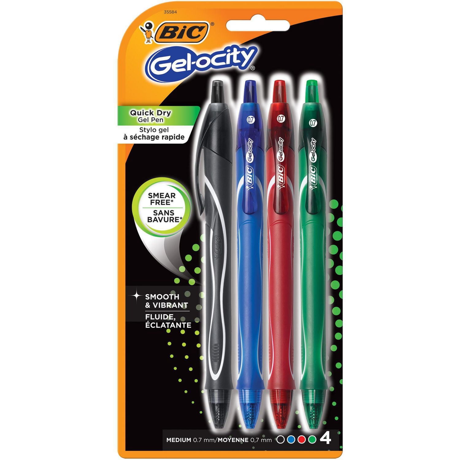 BIC Gel-ocity Quick Dry Retractable Gel Pens, Medium Point, Assorted Colors, 4-Count, Great for Everyday Writing