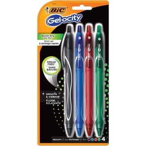 BIC Gel-ocity Stylos de gel à sec rapide, point moyen, Couleurs assorties, 4-Count, Parfait pour l'écriture quotidienne
