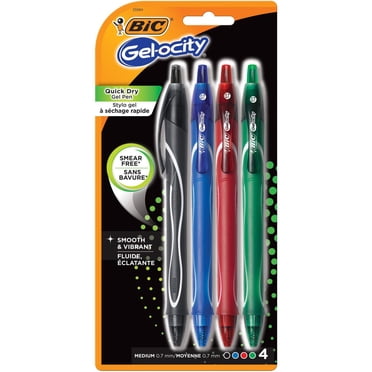 Stylo gel rétractable séchage rapide BIC Gel-ocity, pointe moyenne, couleurs assorties, 4 unités, idéal pour écrire au quotidien