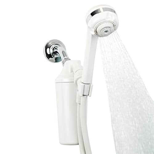 Aquasana Deluxe Shower Water Filter System with 5` Wand Premium Massaging Shower Head, White