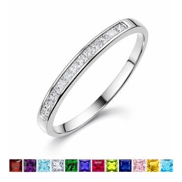 JeenMata 0.25 Carat Princess Cut April Birthstone Wedding Band - Pave Channel Band - 18K White Gold Plating for Women