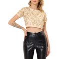 thumbnail image 1 of INSPIRE CHIC Women's Metallic Pattern Short Sleeves Party Crop T-Shirt M Gold, 1 of 7