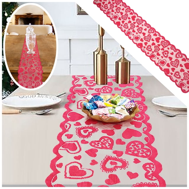 WHEANG Decorative Table Banner Love Heart Flag Wedding Decoration Red Color Love Heart Flag