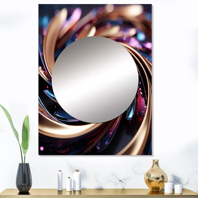 Designart "Hypnotic Abstract Spiral in Gold and Pink I" Abstract Spirals Mirror Wall Decor - Modern Gold Abstract Large Printed Mirror Wall Decor For Bedroom - 40" x 30" Inch