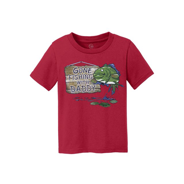 Gone Fishing With Daddy Kids Cotton T-Shirt - Red - Medium