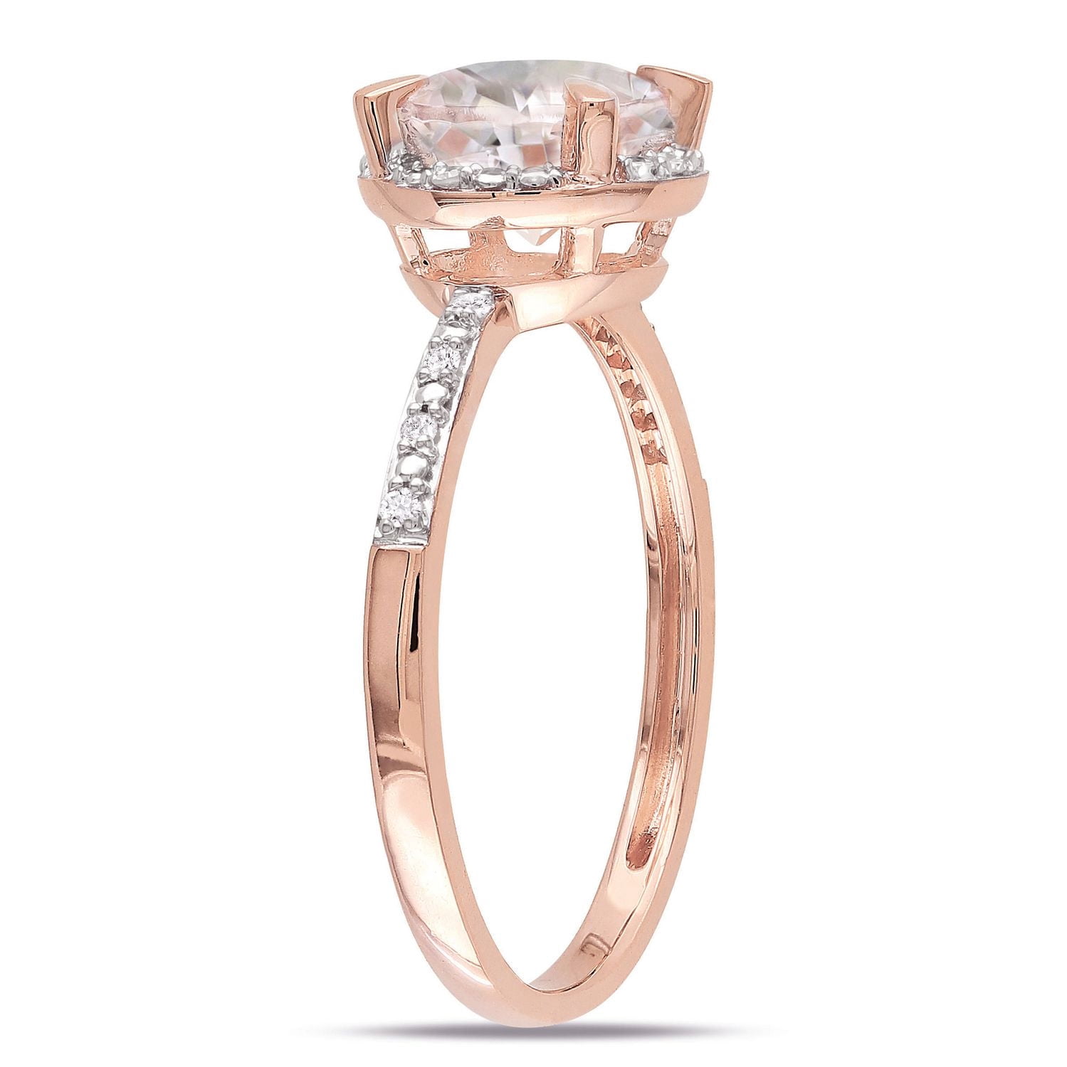 Bague de forme auréole Tangelo avec morganite 1,17 CT PBT et accents de diamants en or rosé 10K
