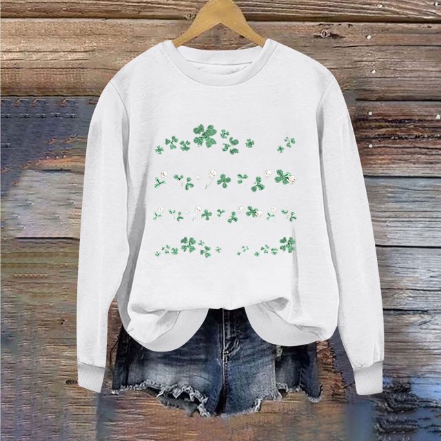 Saint Patrick Shirt Chandail à Col Rond pour Femmes Imprimé Fête de la Saint-Patrick à Manches Longues Fête de la Saint-Patrick Shirt