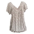 thumbnail image 2 of TIMIFIS T-Shirt à Manches Courtes à Col en V Imprimé Floral pour Femme, Tunique Décontractée Fluide Plissée, Hauts Blouse, 2 of 5