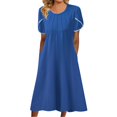 thumbnail image 1 of B91xZ Robes d'Été pour Femmes 2024 Manches Courtes Col Carré Dos Nu Aguichant Robe à Volants Taille Élastique Robe Trapèze Mini, Bleu TTTG, 1 of 5