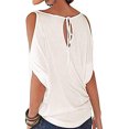 thumbnail image 2 of QualitChoice Hauts à Épaules Dénudées Col Rond Manches Courtes Chemise Ample Blouse d'Été Blanche P, 2 of 6