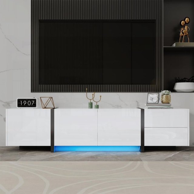 67*11.5*15.5 inch TV Stand - Contrast Design & Spacious Clear-Lined Storage