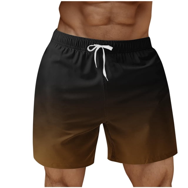 RKSTN Swim Shorts for Mens Gradient Print Ultra Plus Size Color Blocking Elastic Waist Drawstring Casual Versatile Beach Vacation Board Shorts with Pockets