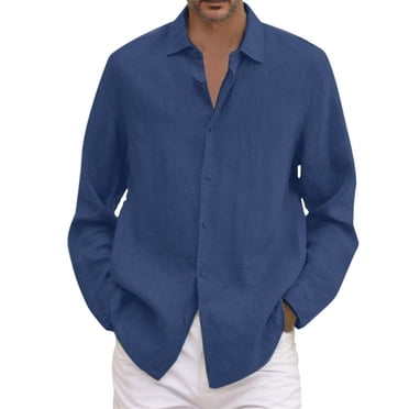 Ketyyh-chn99 Work Shirts for Men Fall Clothes Male Summer Solid Casual Plus Size Loose Shirt Mens Turn Down Long Sleeve Shirt Blue,M