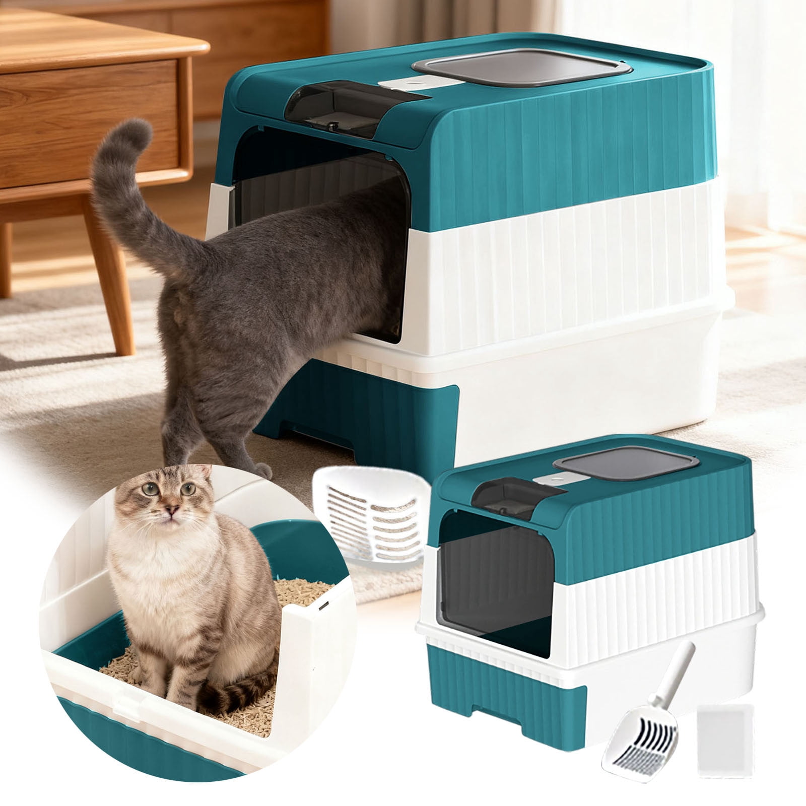 BotaniNest Cat Litter With Drawer PP Cat Litter With Filter And Shovel Enclosed Hygiene