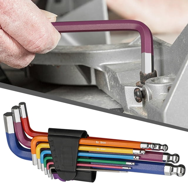 Cameland Hardware Tools Hex Key Set 9Pcs Metric Allen Key Set 1.5-10Mm Long Ball End Hex Wrench Set Color Coding Hex Key Set for Disassembling Mechanical Equipment Vehicle An