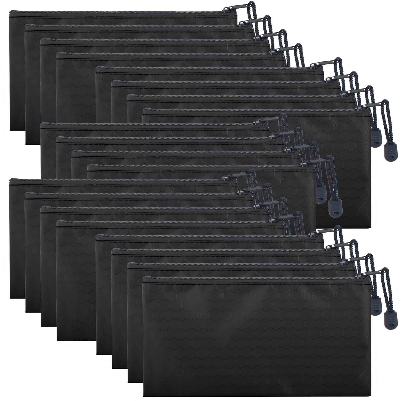Aspire 20 Pack Black Waterproof Zipper File Bags Pencil Pouches 9 1/4 x 4 1/2 Inches
