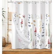 No Hook Shower Curtain with Snap in Liner Rustic Floral Shower Curtains for Bathroom Teal Flowers Bath Curtain Wood Country Farmhouse Fabric Bathroom Curtains &#x&#