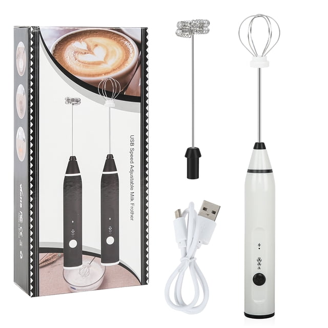 Head Electric Handheld Egg Whisk Milk Frother Foam Maker USB Rechargeable Mixer with 2 Stainless Steel Whisks 3 Speed Adjustable for Cappuccinos Latte Hot Chocolate Milkshakes Egg