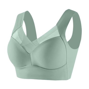 Ohufall Wireless Bra for Womens V Neck Plus Size Full Coverage Solid Bras Traceless Thin No Underwire Everyday Bras, Size L-6XL