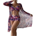 thumbnail image 1 of 3 Piece Swimsuit Womens Printed Bathing Suits Drawstring Bikini Set Long Sleeve Beach Cover Up Boy Shorts Swimwear (Small, Purple), 1 of 7