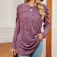 thumbnail image 5 of lcziwo Chandail pour Femmes à Manches Longues d'Automne Léger à Col Rond Décontracté Basique T-Shirts Chandail avec Ourlet Plissé 2024 Violet,G, 5 of 5
