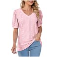 thumbnail image 1 of RKSTN Womens Tops Fashion Mesh Breathable Short Sleeve V-Neck Blouse Tops Comfortable Temperament Solid Color Tops, 1 of 4