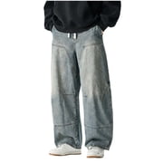 Lovzfmll Men's Wide Leg Pants, Solid Color Business Elastic Waist Stretch Plus Size Jeans, Casual Loose Fit Full Length Pants