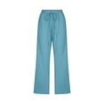 thumbnail image 4 of Women Casual Capris Straight Leg Drawstring Elastic Waist Linen Pants with Pockets, 4 of 5