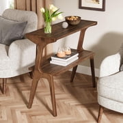 Tribesigns Rustic Brown Farmhouse End Table, 2-Tier Narrow Wood Side Table with Storage Shelves and Solid Wood Legs, Slim Sofa Table or Bedside Nightstand