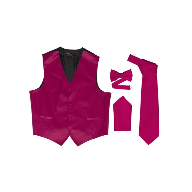 Omega Gilet à Boutons Formel Ensemble de Robe 4 Pcs - Rose Vif - Moyen