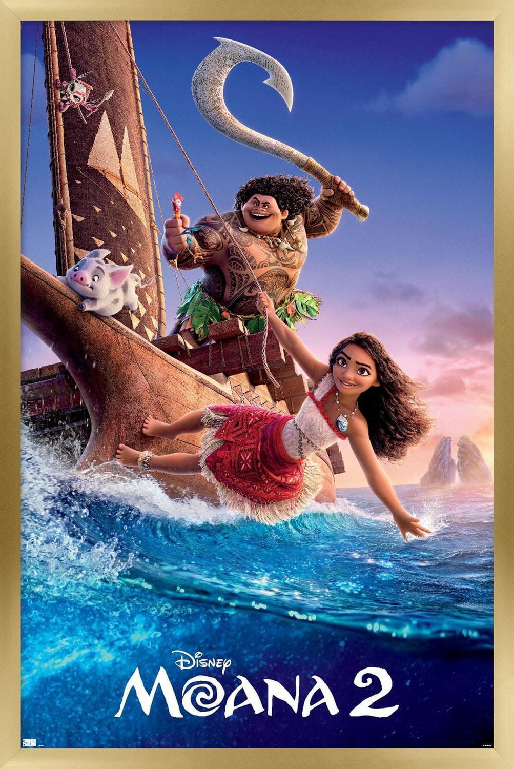 Disney Moana 2 - One Sheet Wall Poster, 22.375" x 34" Framed