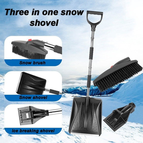 Pelle de Déneigement pour Voiture Trois-en-un en Acier Inoxydable, Pelle à Glace Détachable et Rétractable, Brosse de Déneigement pour Voiture, Pelle à Neige pour Voiture