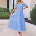thumbnail image 2 of HXWCHs Robe à Capuche pour Femme, Fluide, Col en V, Taille à Nouer, Robe d'Été Décontractée, Confortable, Plage, Évasée, Maxi pour la Saison du Printemps, Bleu, M, 2 of 7