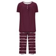 thumbnail image 4 of Timegard Ensembles de Pyjamas pour Femmes 2 Pcs Détente Col Rond Manches Courtes Haut Pantalon Capri à Rayures avec Poches Tenues, 4 of 7