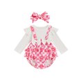 thumbnail image 1 of SUNSIOM Tenue de Nouveau-Né Fille, Body à Manches Longues Col Rond Imprimé Fraise avec Bandeau Vêtements d'Automne, 1 of 6
