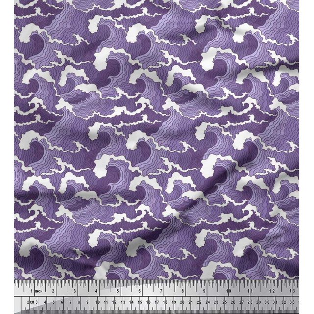 Soimoi Polyester Crepe Fabric Waves Shirting Print Sewing Fabric Yard 42 Inch Wide