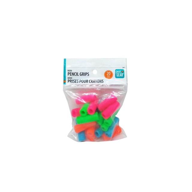 Pen+Gear Poignées de Crayon, Couleurs Néon Assorties, 20 Unités, Montrant un Sac Transparent Refermable Contenant 20 Poignées de Crayon en Caoutchouc Souple en Rose Néon, Vert, orange et Bleu, Conçu pour une Prise en Main Confortable du Crayon à l'École, au Bureau Ou à la Maison, Convient Aussi pour Améliorer le Contrôle de la Prise pendant le Dessin Ou l'Écriture.