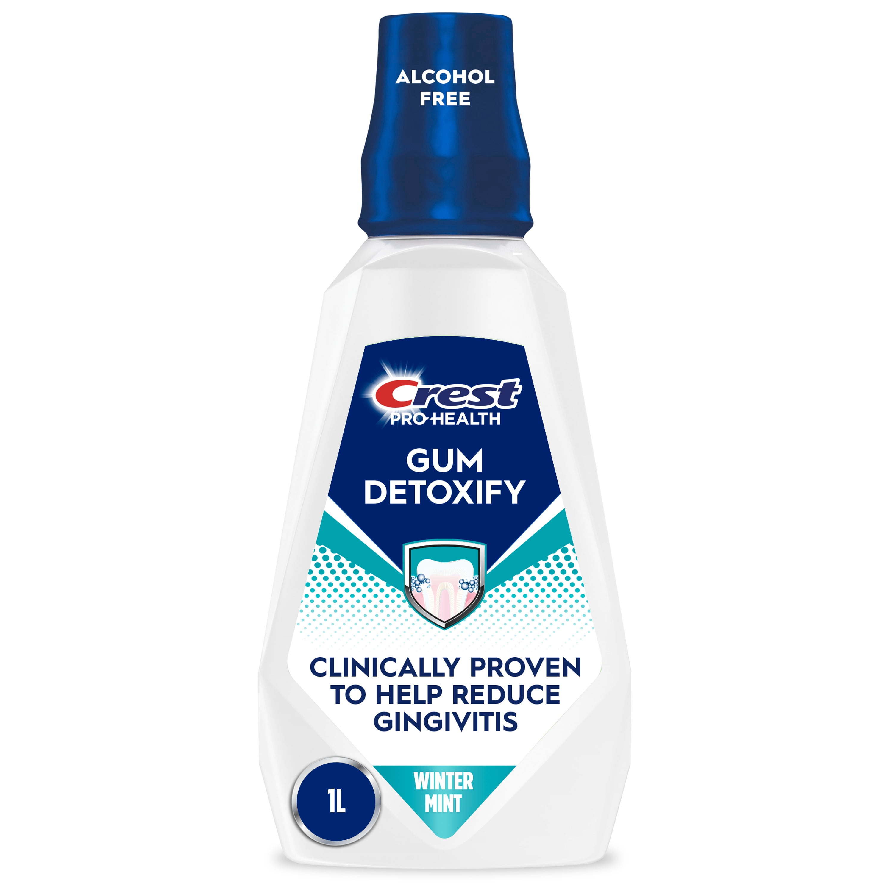 Rince-bouche Crest Pro-Santé Détoxification des gencives, antigingivite et antiplaque, neutralise la plaque, sans alcool, menthe d’hiver, 1 L