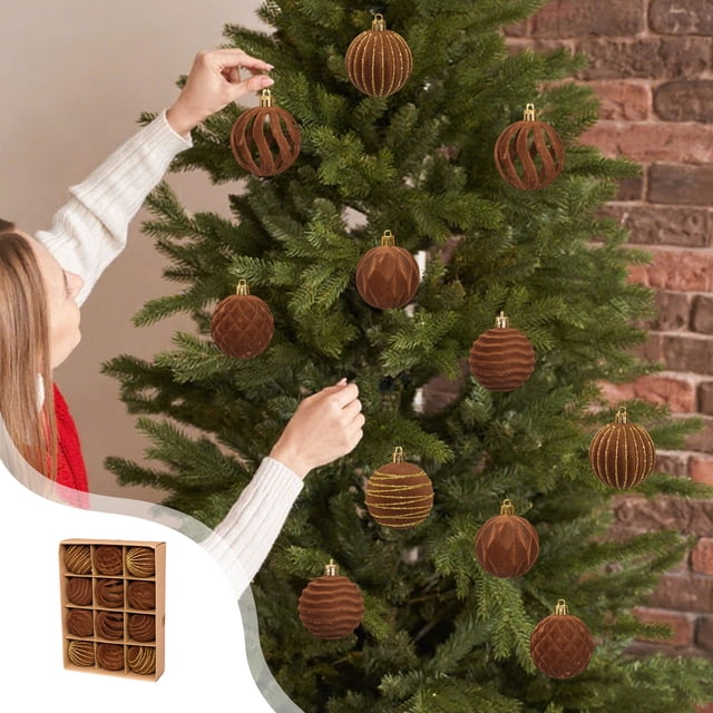 PEONAVET Christmas Decorations 12 Piece Flocked Christmas Balls Christmas Decoration SetMultiple Styles Of Christmas Tree Decorations Can Also Be Used for Other Party