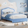 thumbnail image 3 of YUSAZENS Full Size LED Upholstered Bed Frame with Storage Drawer, Velvet Platform Bed Frame, No Box Spring Needed, Wooden Slats Support, Easy Assembly, Blue White, 3 of 7