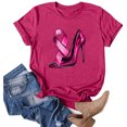 thumbnail image 2 of JIRNDf T-Shirt pour Femmes, Mode Estivale Tendance, Manches Courtes, Col Rond, Impression Cancer du Sein, T-Shirts Graphiques Amples et Mignons pour Femmes, Rose Vif m, 2 of 4