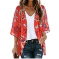 thumbnail image 1 of TIMIFIS Women Chiffon Printed Cardigan Kimono Robe Tops Beach Bikini Cover up Blouse-Red-2-XXLFall, 1 of 5