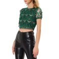 thumbnail image 4 of INSPIRE CHIC Women's Metallic Pattern Short Sleeves Party Crop T-Shirt S Green, 4 of 7