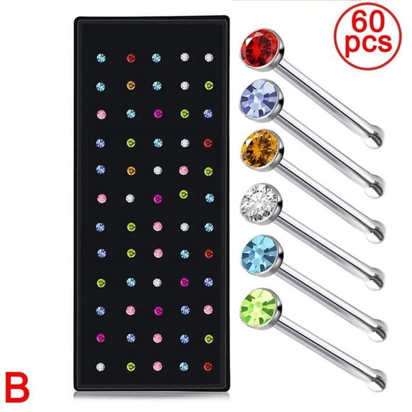 LEEYNEER Clerance! White 60 Boxes Of 1.8mm Piercing Jewelry Popular Stainless Steel Nose Studs And Nose Rings