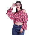thumbnail image 2 of Moomaya Hauts à Épaules Dénudées Chemises pour Femmes Blouse Décontractée Imprimée Haut Court, 2 of 4