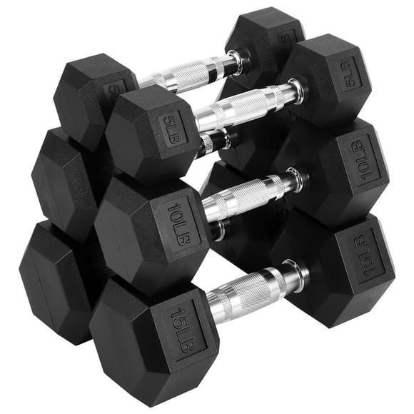 60 LB-100 LB Hex Dumbbells Set, 5-30 LB PVC Hex Dumbbell Weights Set for Strength Training, Exercise & Fitness Dumbbells, 60 LBS (5x2+10x2+15x2), 100 LBS (20x2+30x2), Black